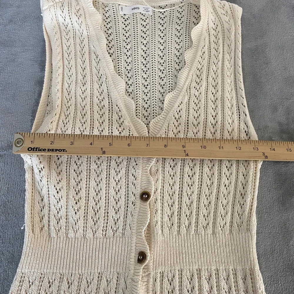 Mango MNG Knit Maxi Dress Womens M Cream Pointelle Button Front Sleeveless Boho - Picture 13 of 15